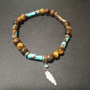 Tiger's Eye & Dyed Imperial Jasper Blue Beaded Bracelet